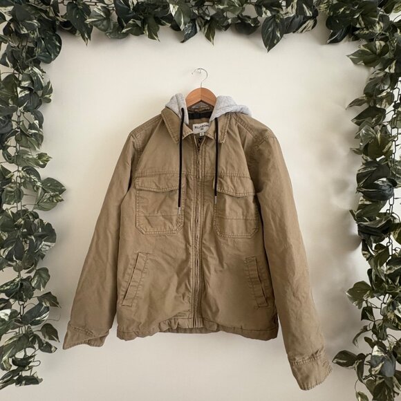Billabong Barlow Twill Journey Canvas Hooded Jacket Khaki Tan Men’s Size M - Picture 1 of 9